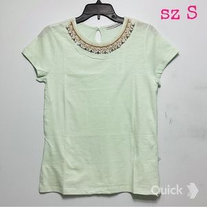 sz S - NWT Aqua Short Sleeve Embellished Neck Top